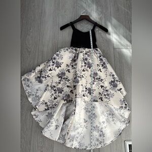 Girls’ hi-lo formal dress in black floral. EUC.